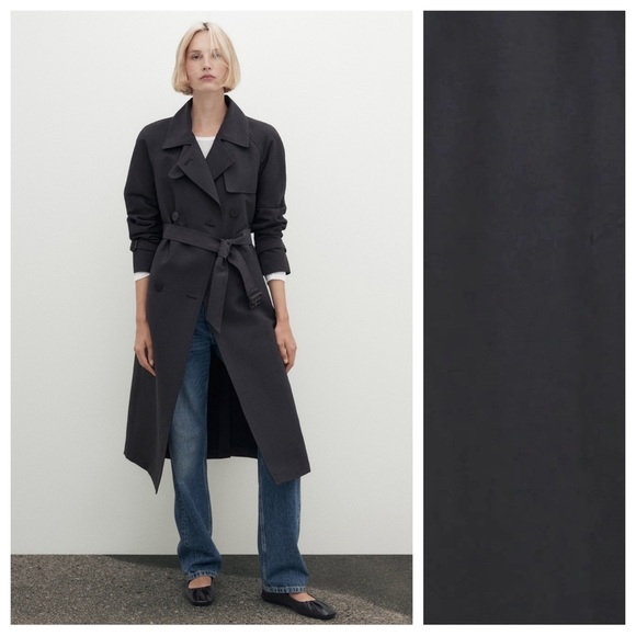 NWT. Massimo Dutti Navy Double-Breasted Trench Coat with Belt. Size XS. - Picture 1 of 15
